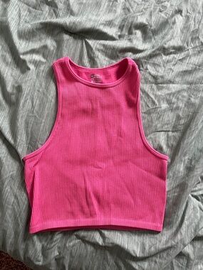 Hot Pink Ribbed Crop Tank Top - Women